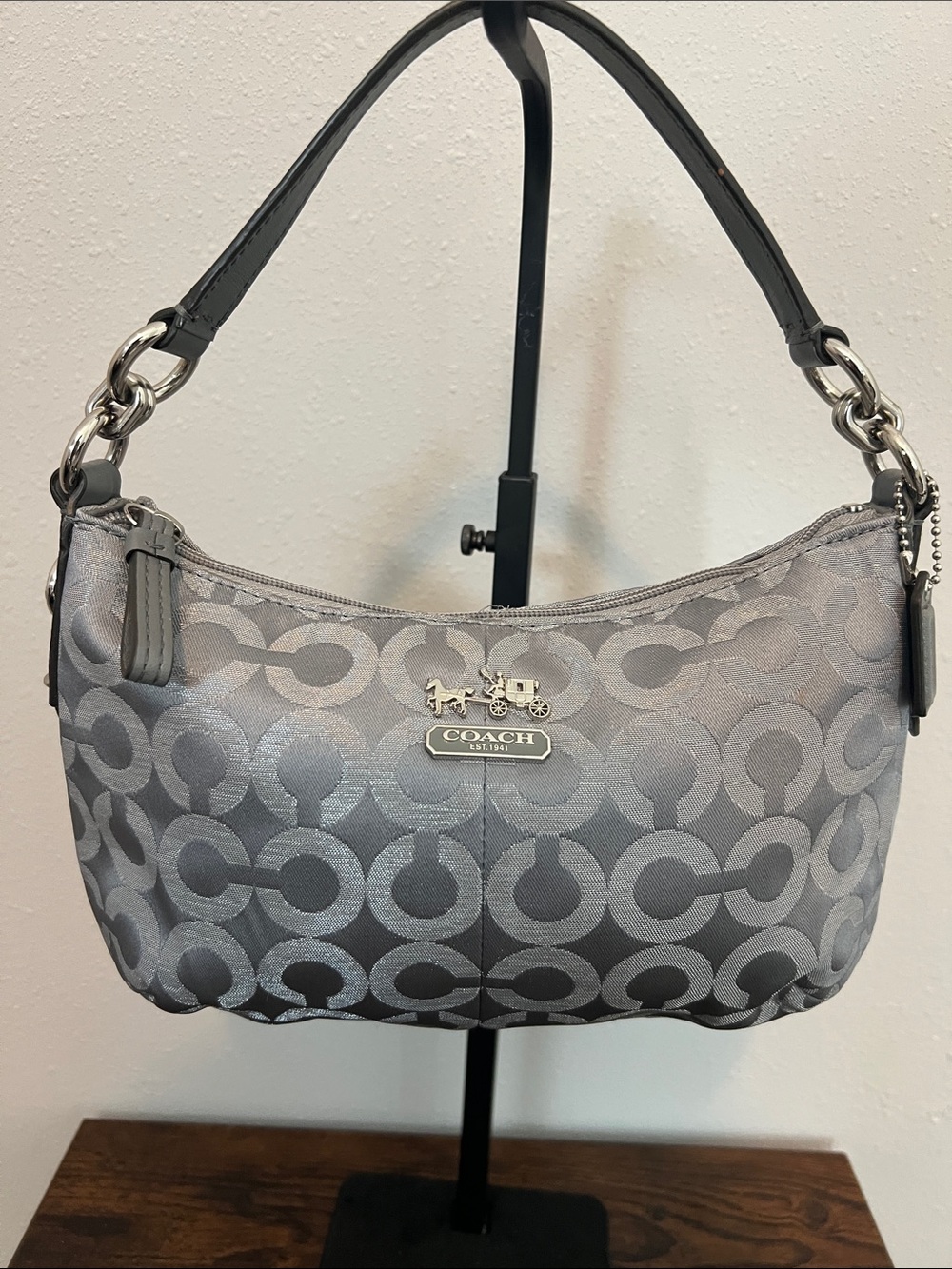 Coach Silver Gray Signature Jacquard Shoulder Bag